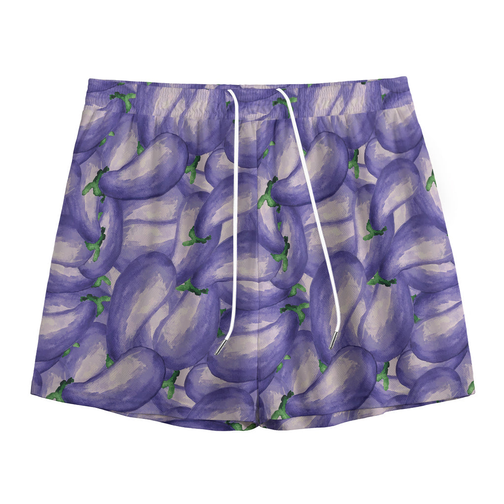 Watercolor Eggplant Print Mesh Shorts