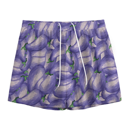 Watercolor Eggplant Print Mesh Shorts