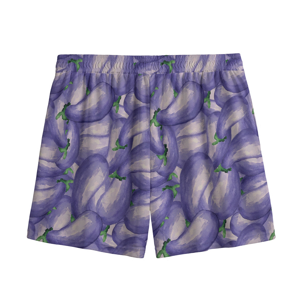 Watercolor Eggplant Print Mesh Shorts