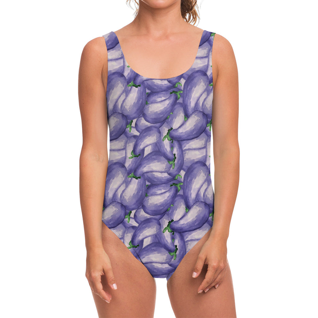 Watercolor Eggplant Print One Piece Swimsuit