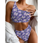 Watercolor Eggplant Print One Shoulder Bikini Top