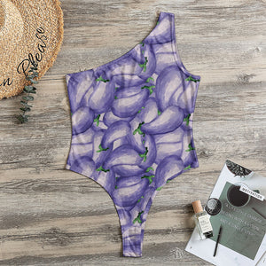 Watercolor Eggplant Print One Shoulder Bodysuit