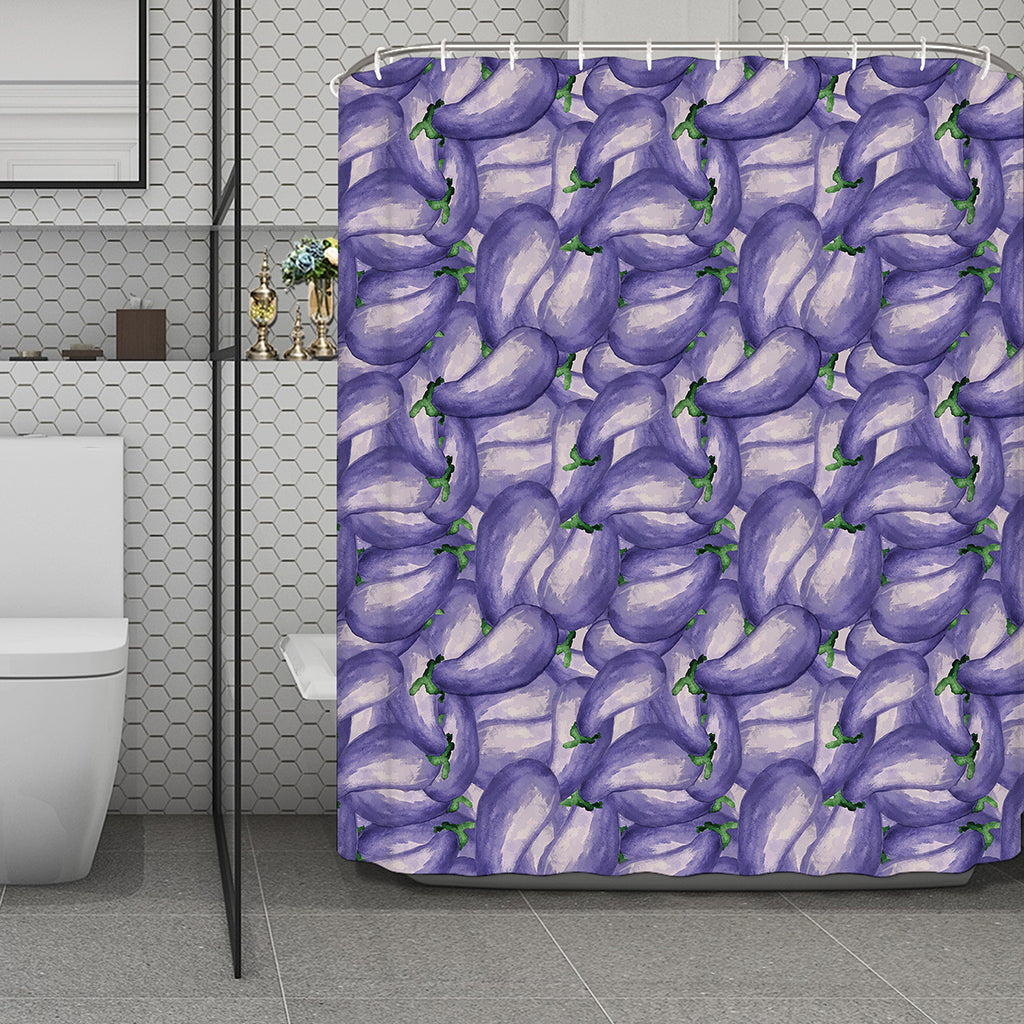 Watercolor Eggplant Print Polyester Shower Curtain