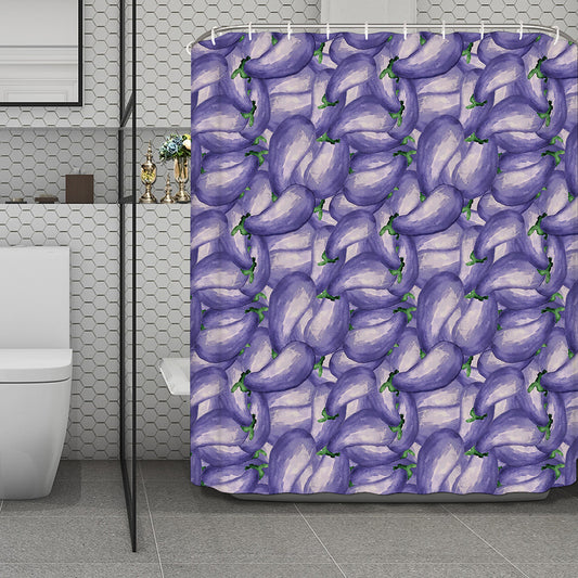 Watercolor Eggplant Print Polyester Shower Curtain