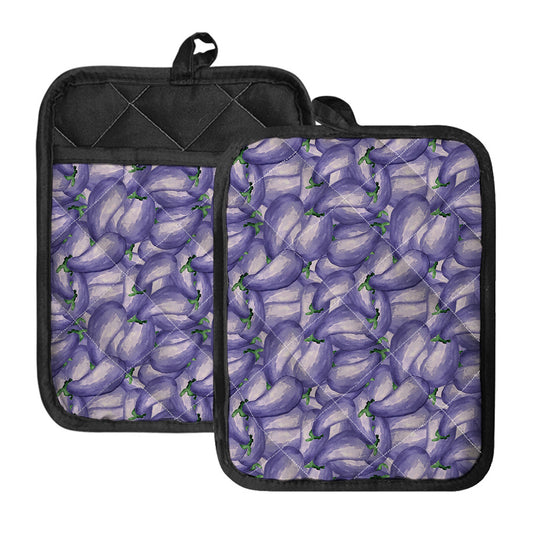 Watercolor Eggplant Print Pot Holders With Pocket