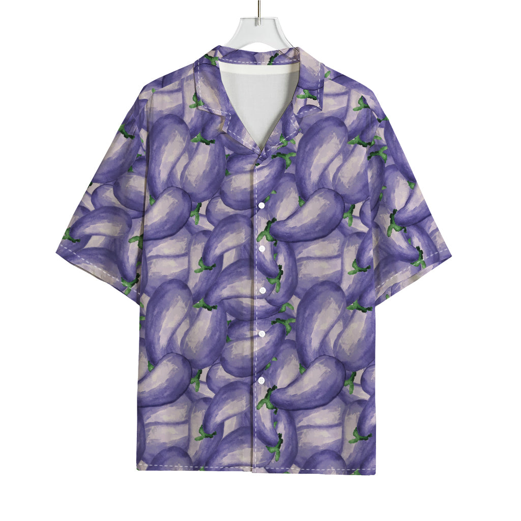 Watercolor Eggplant Print Rayon Hawaiian Shirt