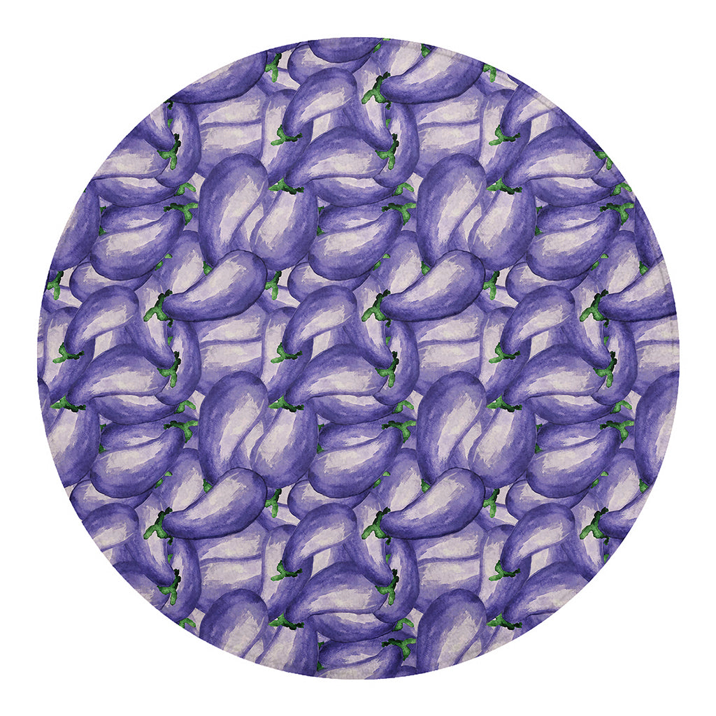 Watercolor Eggplant Print Round Blanket