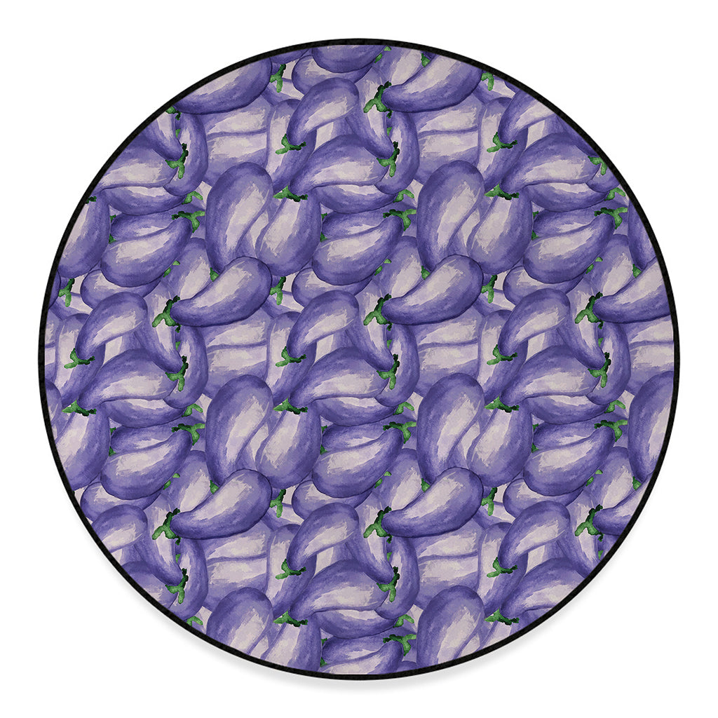 Watercolor Eggplant Print Round Floor Mat