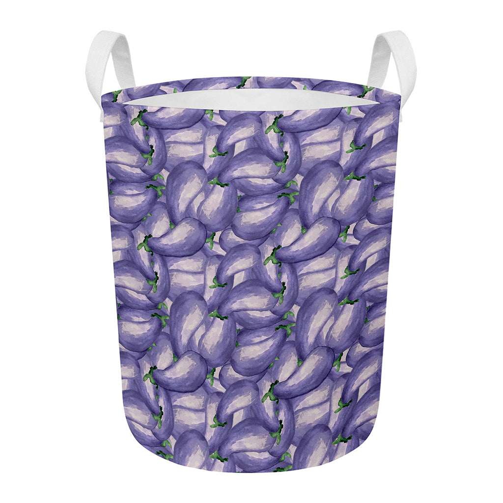 Watercolor Eggplant Print Round Laundry Basket