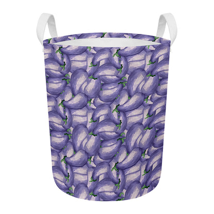 Watercolor Eggplant Print Round Laundry Basket