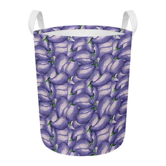 Watercolor Eggplant Print Round Laundry Basket
