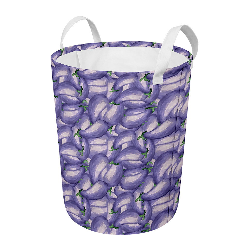 Watercolor Eggplant Print Round Laundry Basket