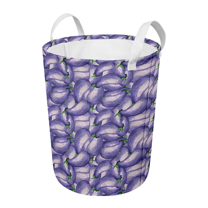 Watercolor Eggplant Print Round Laundry Basket