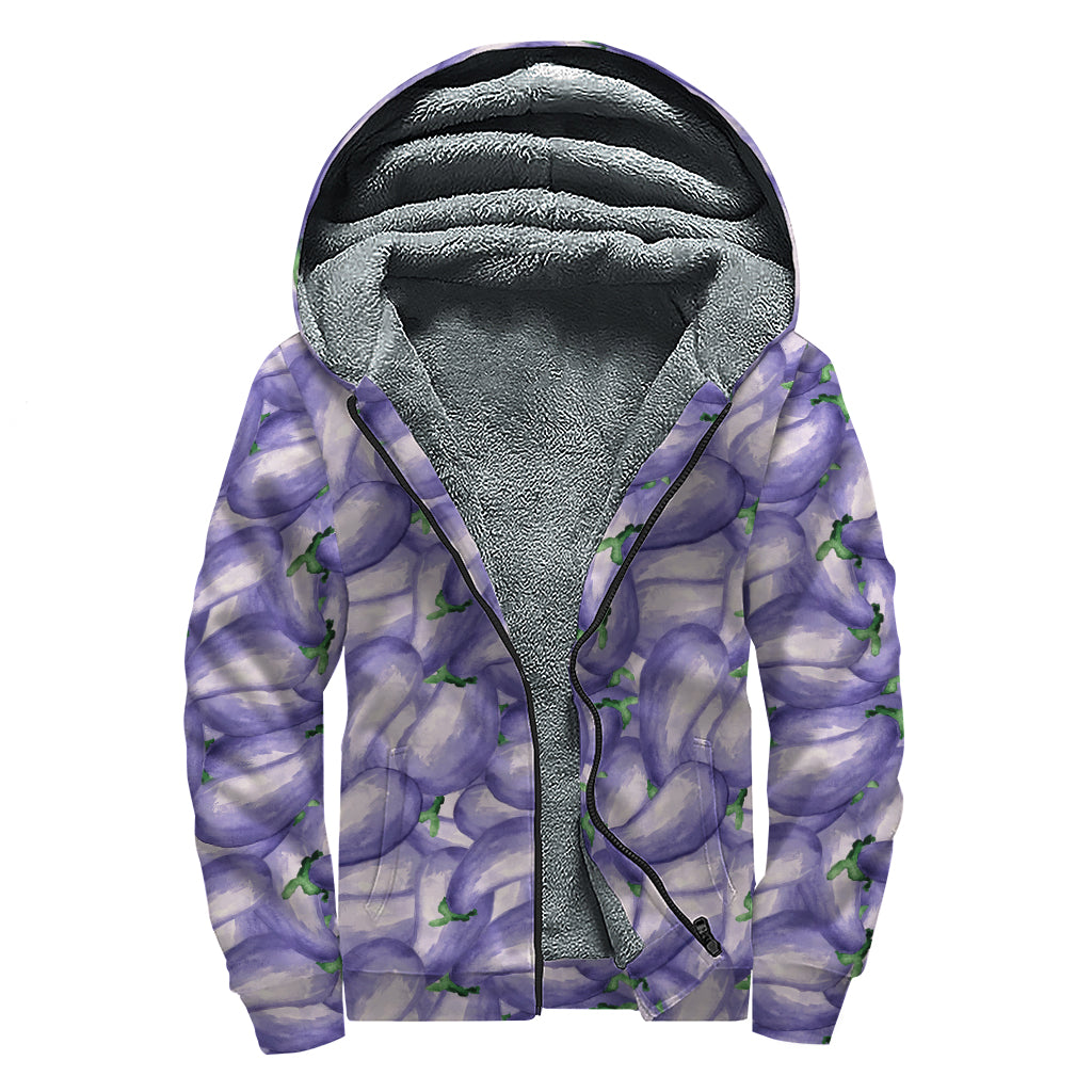 Watercolor Eggplant Print Sherpa Lined Zip Up Hoodie