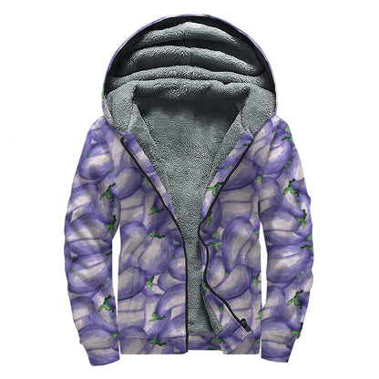 Watercolor Eggplant Print Sherpa Lined Zip Up Hoodie
