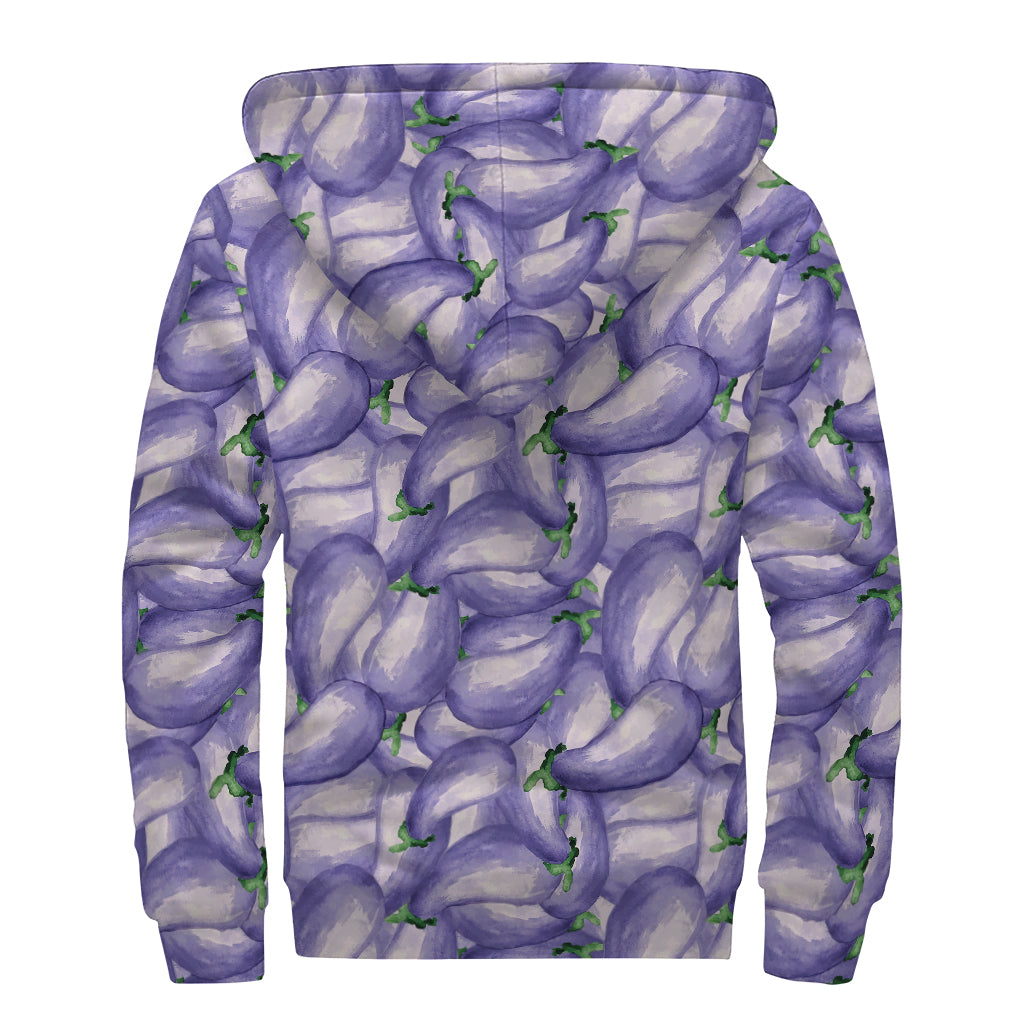 Watercolor Eggplant Print Sherpa Lined Zip Up Hoodie