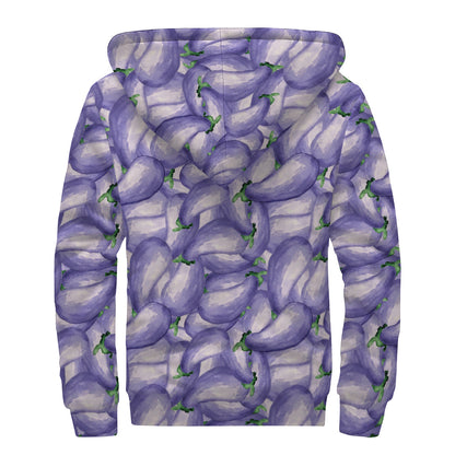 Watercolor Eggplant Print Sherpa Lined Zip Up Hoodie
