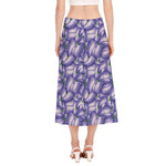 Watercolor Eggplant Print Side Slit Midi Skirt