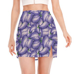 Watercolor Eggplant Print Side Slit Mini Skirt