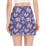 Watercolor Eggplant Print Side Slit Mini Skirt