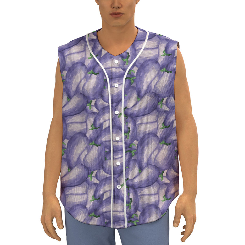 Watercolor Eggplant Print Sleeveless Baseball Jersey