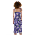 Watercolor Eggplant Print Slim Fit Midi Cami Dress