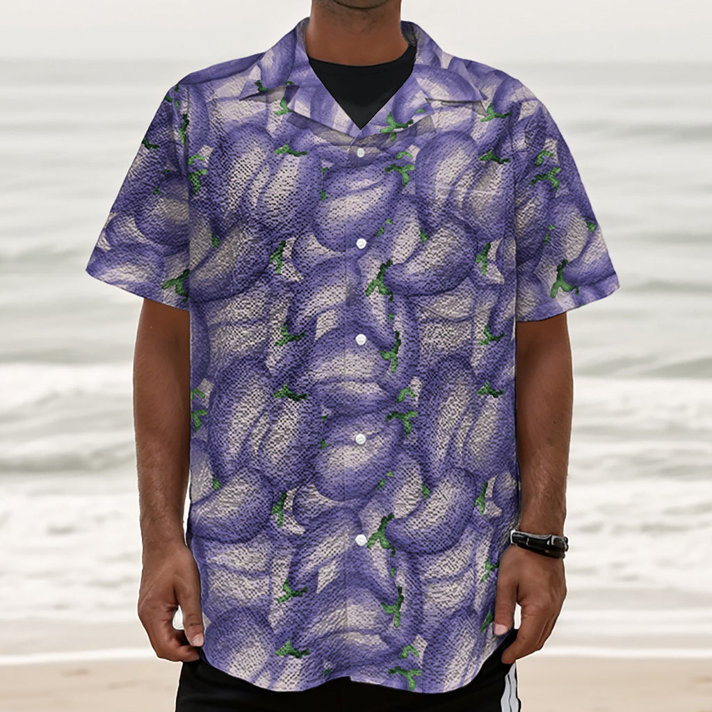 Watercolor Eggplant Print Textured Short Sleeve Shirt