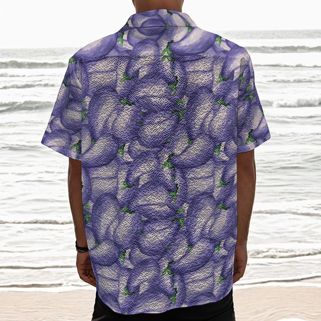 Watercolor Eggplant Print Textured Short Sleeve Shirt