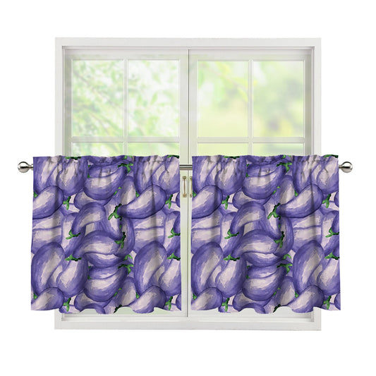 Watercolor Eggplant Print Tier Curtains