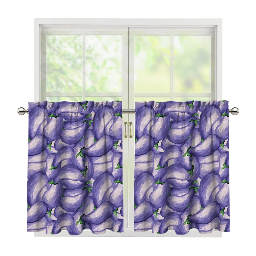 Watercolor Eggplant Print Tier Curtains