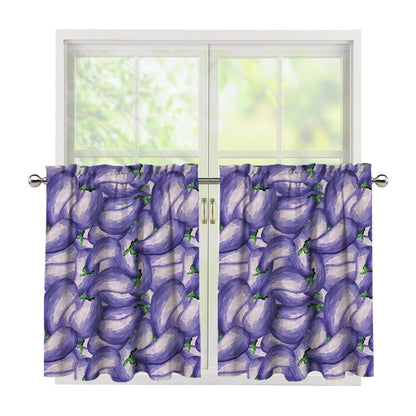 Watercolor Eggplant Print Tier Curtains