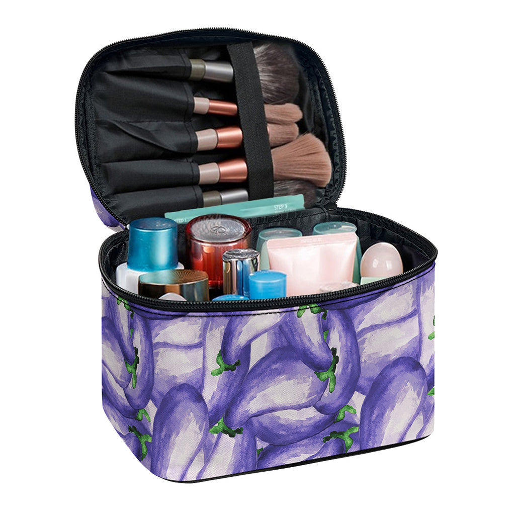 Watercolor Eggplant Print Travel Makeup Bag