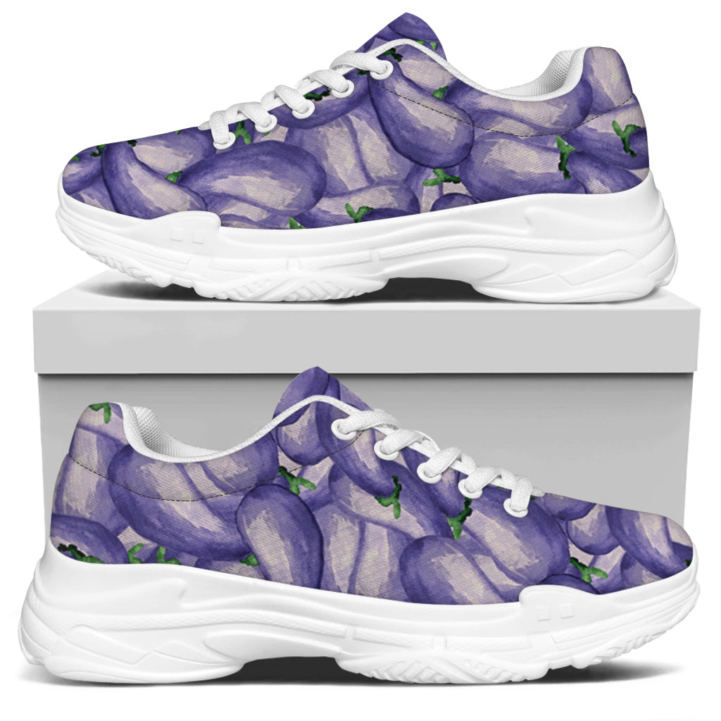 Watercolor Eggplant Print White Chunky Shoes