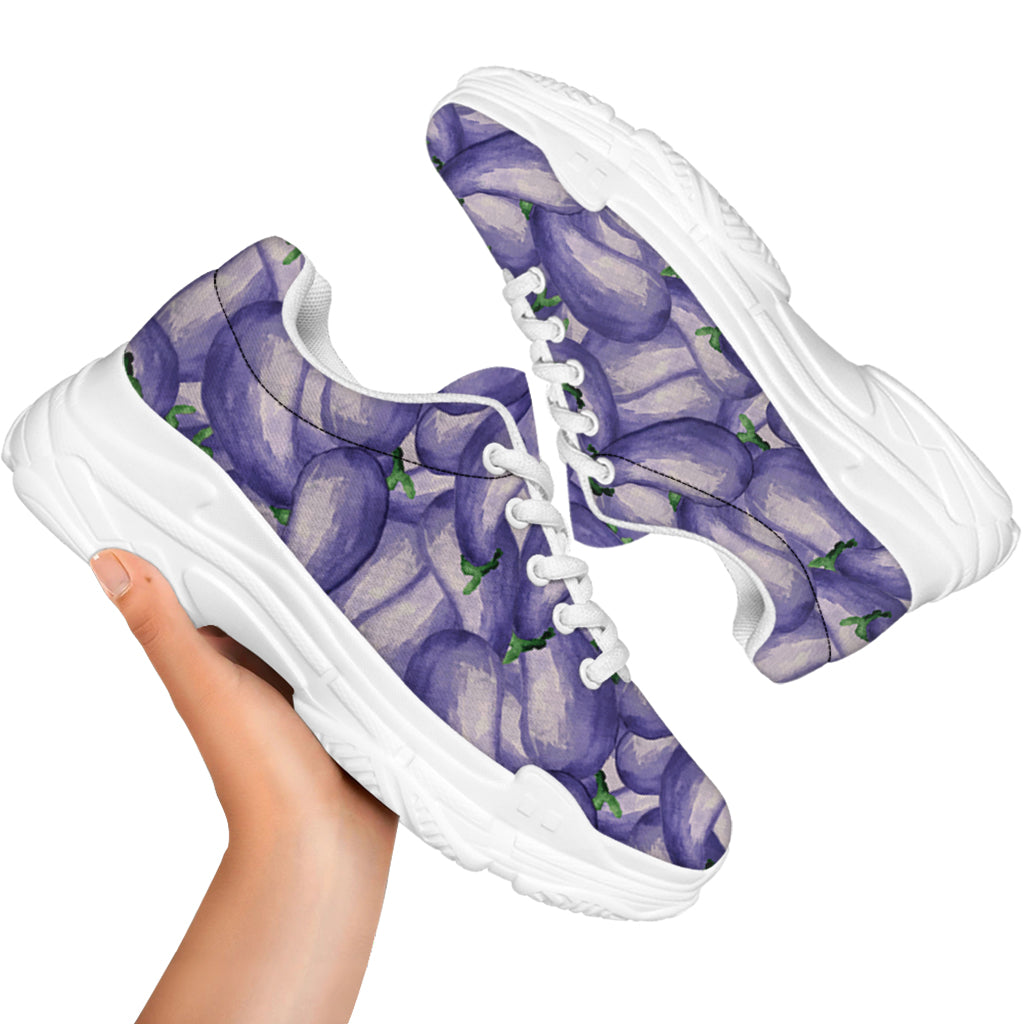 Watercolor Eggplant Print White Chunky Shoes