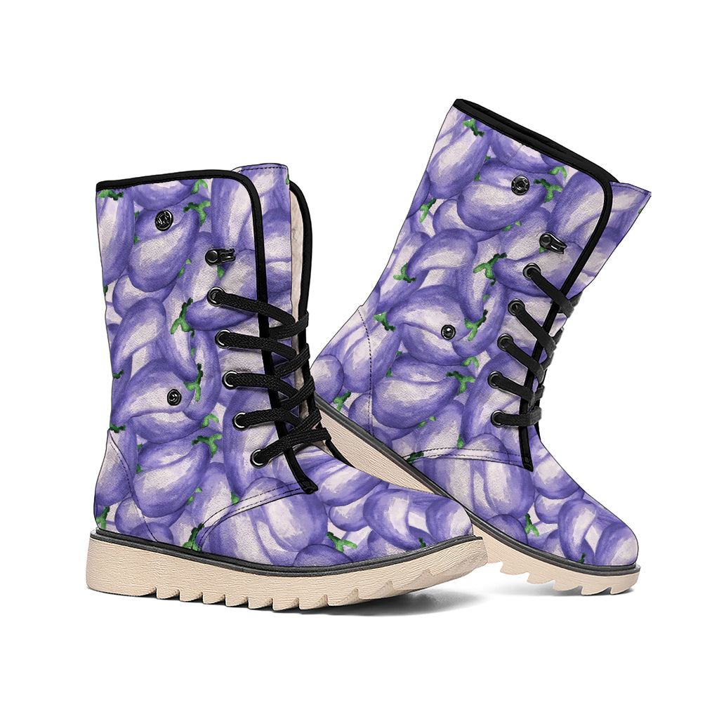 Watercolor Eggplant Print Winter Boots