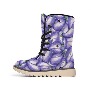 Watercolor Eggplant Print Winter Boots