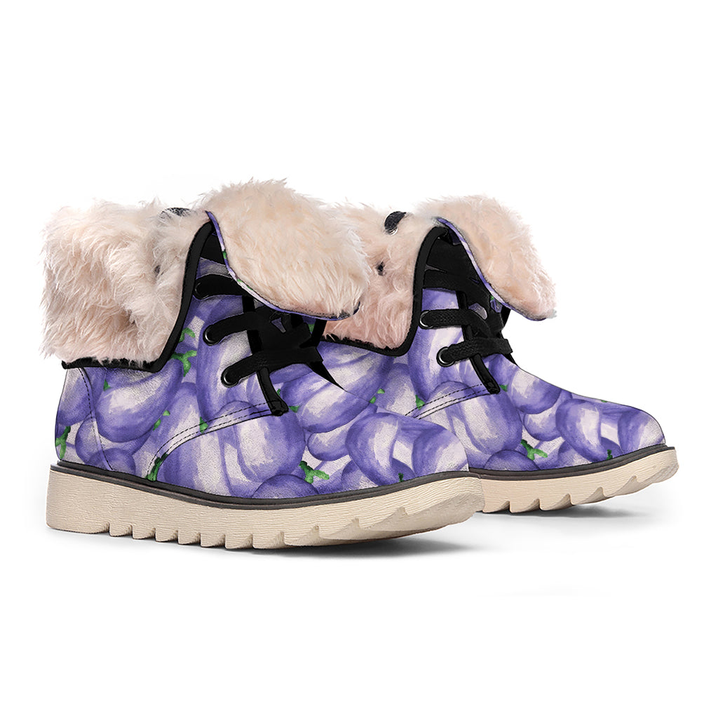 Watercolor Eggplant Print Winter Boots