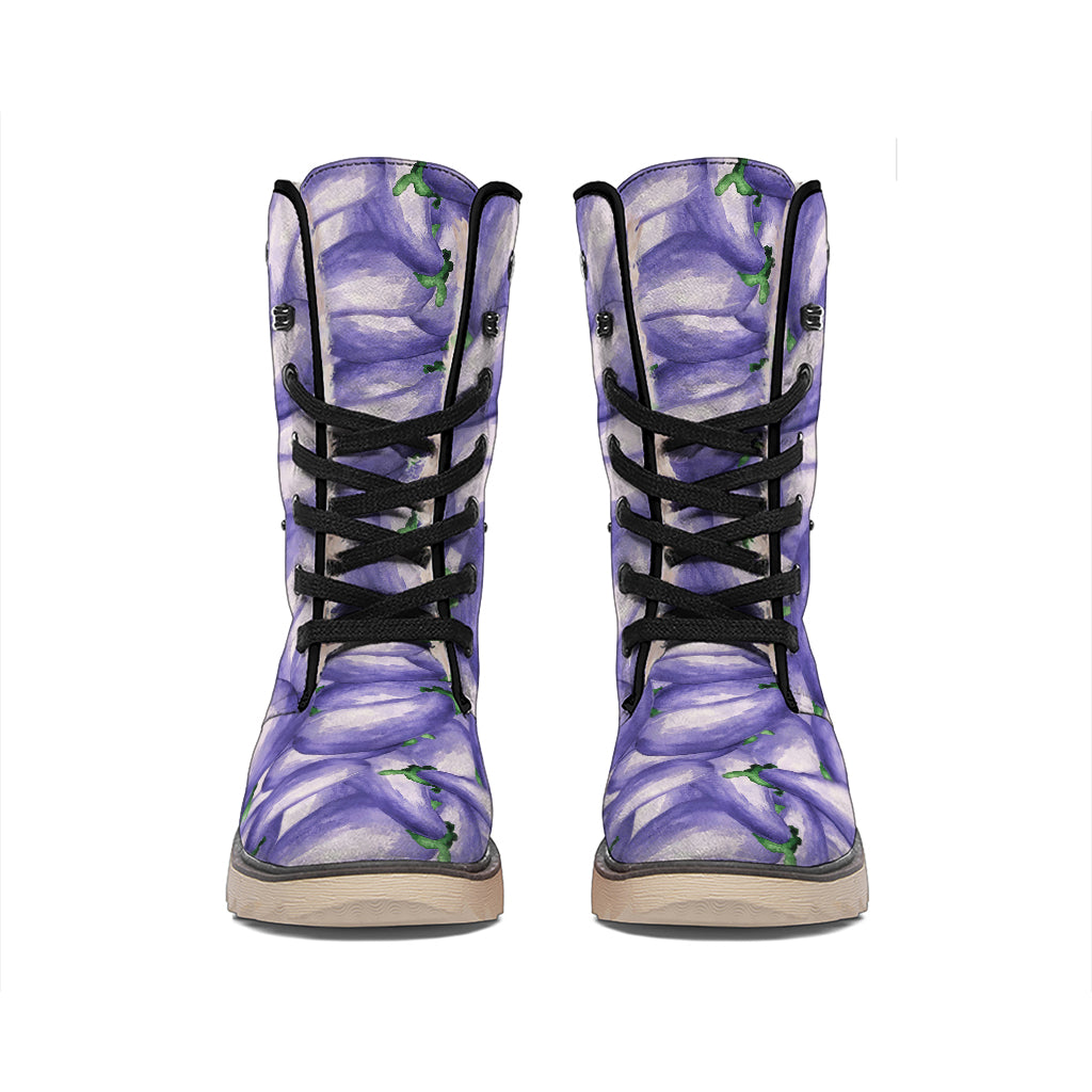 Watercolor Eggplant Print Winter Boots