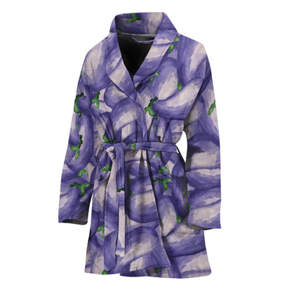Watercolor Eggplant Print Women's Bathrobe