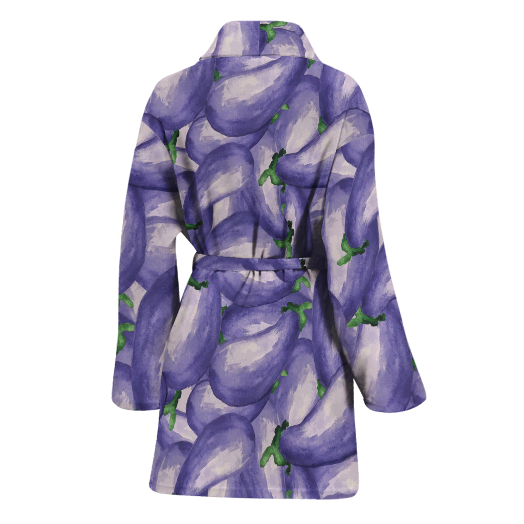 Watercolor Eggplant Print Women's Bathrobe