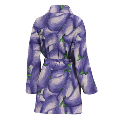 Watercolor Eggplant Print Women's Bathrobe