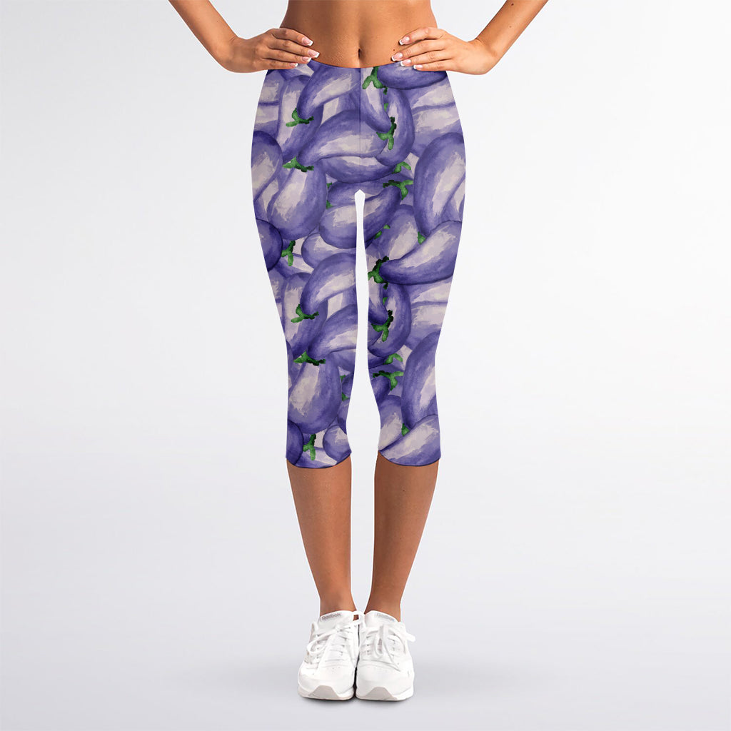 Watercolor Eggplant Print Women's Capri Leggings