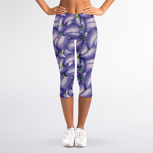 Watercolor Eggplant Print Women's Capri Leggings