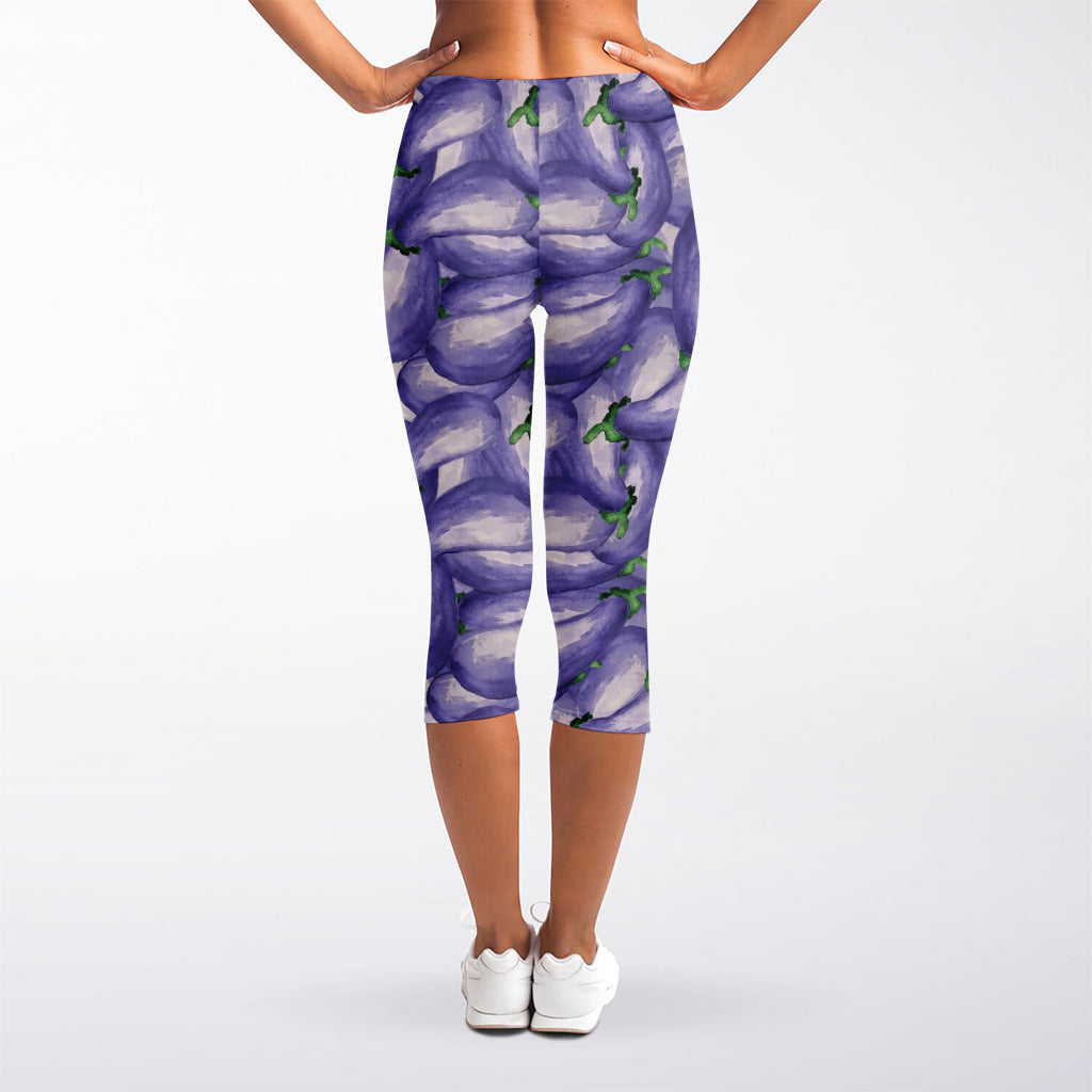 Watercolor Eggplant Print Women's Capri Leggings