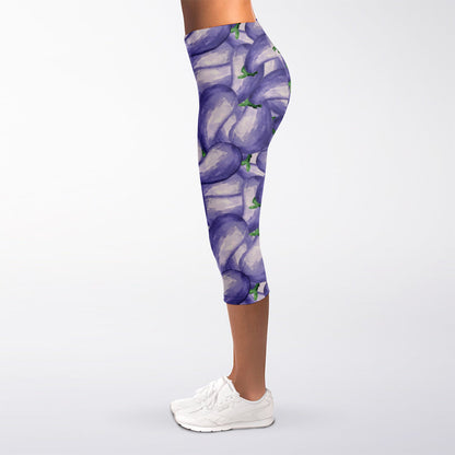 Watercolor Eggplant Print Women's Capri Leggings