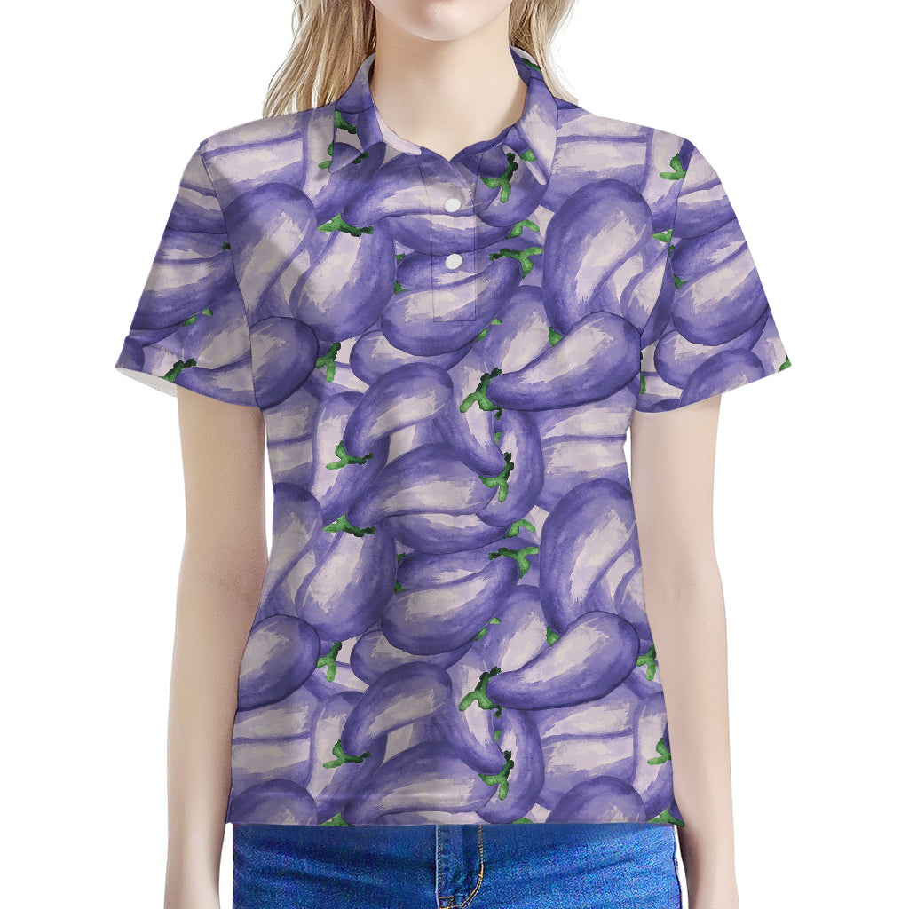 Watercolor Eggplant Print Women's Polo Shirt