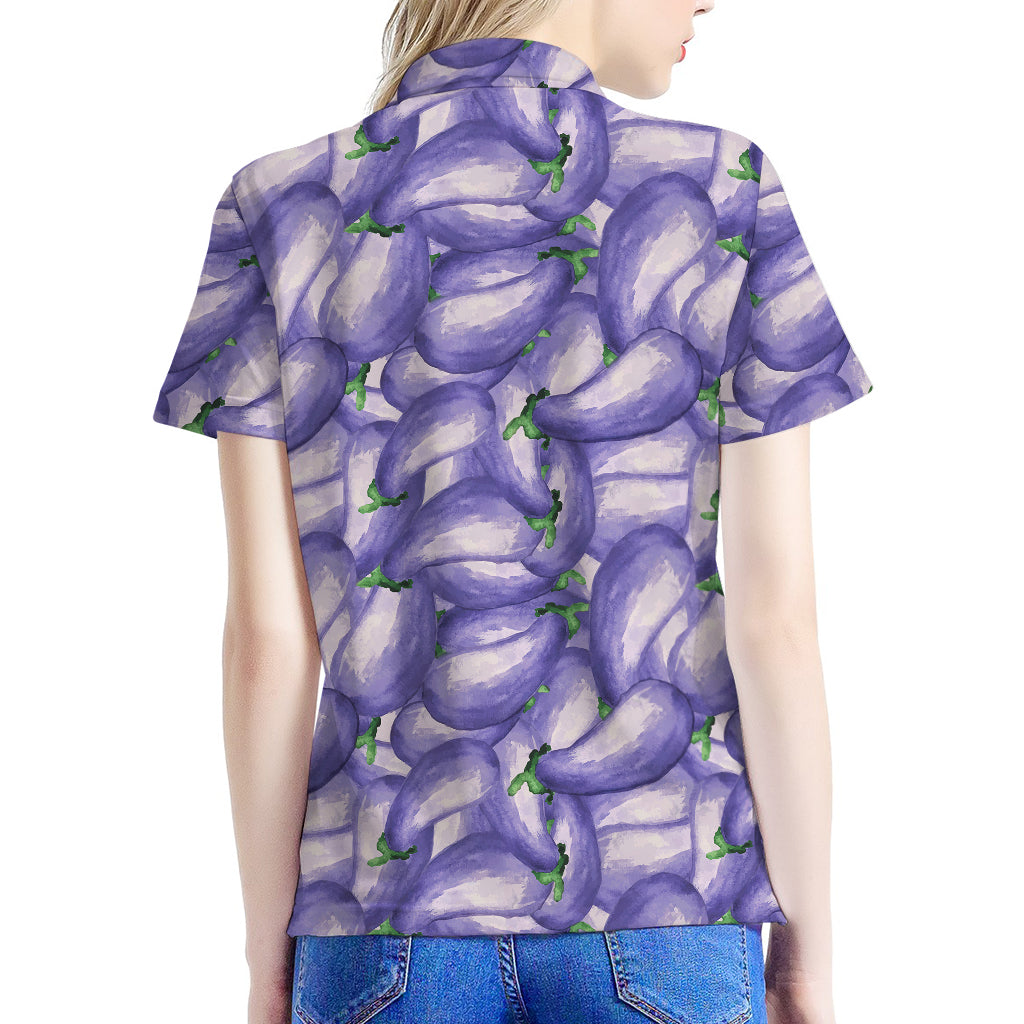 Watercolor Eggplant Print Women's Polo Shirt