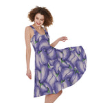 Watercolor Eggplant Print Women's Sleeveless Dress