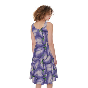 Watercolor Eggplant Print Women's Sleeveless Dress