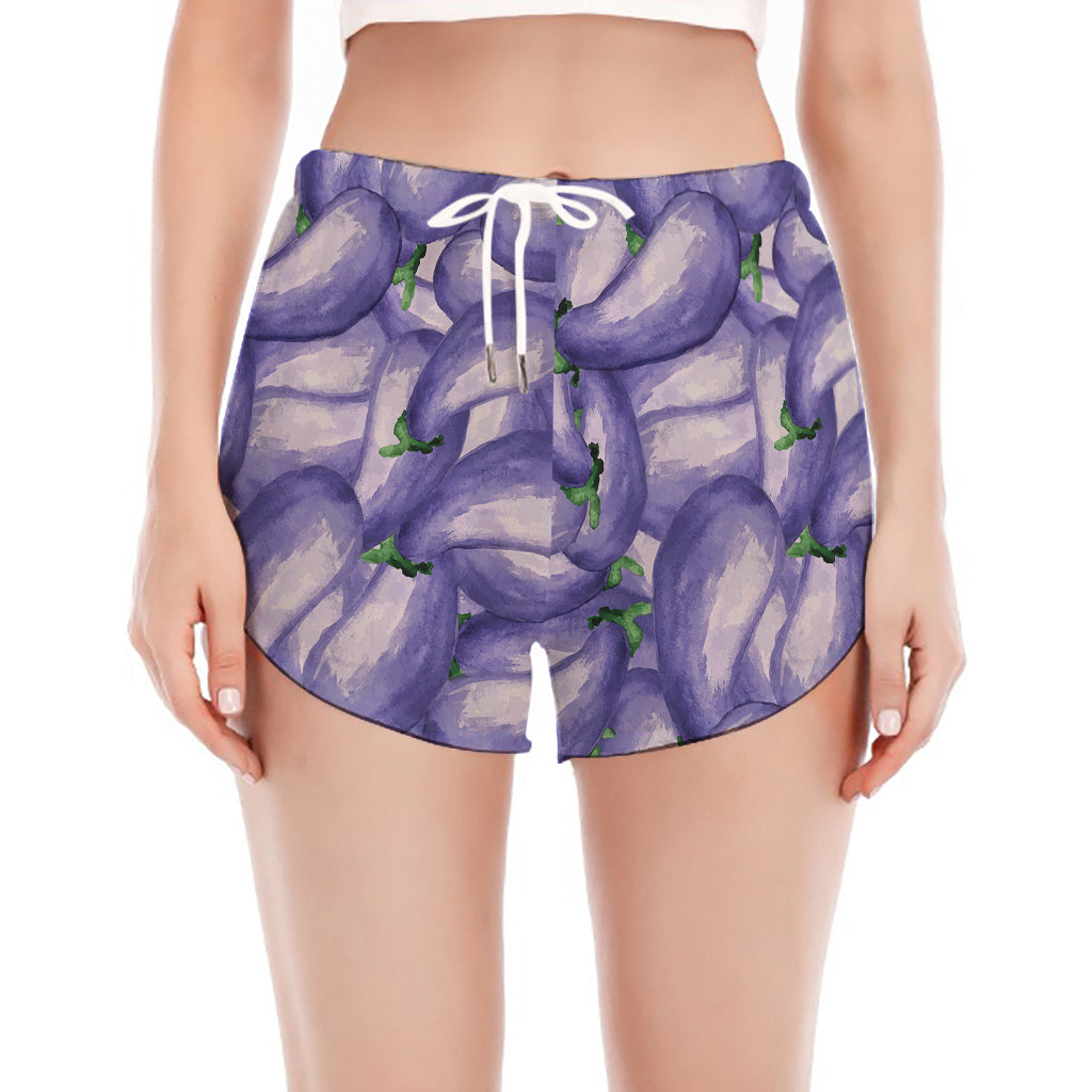 Watercolor Eggplant Print Women's Split Running Shorts